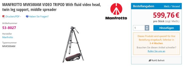 Manfrotto MVH500A Fluid Drag Video Head with MVT502AM Tripod and Carry Bag